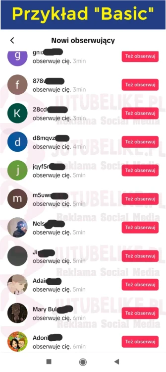Przykładowa kampania na Obserwacje TikTok w wersji Basic